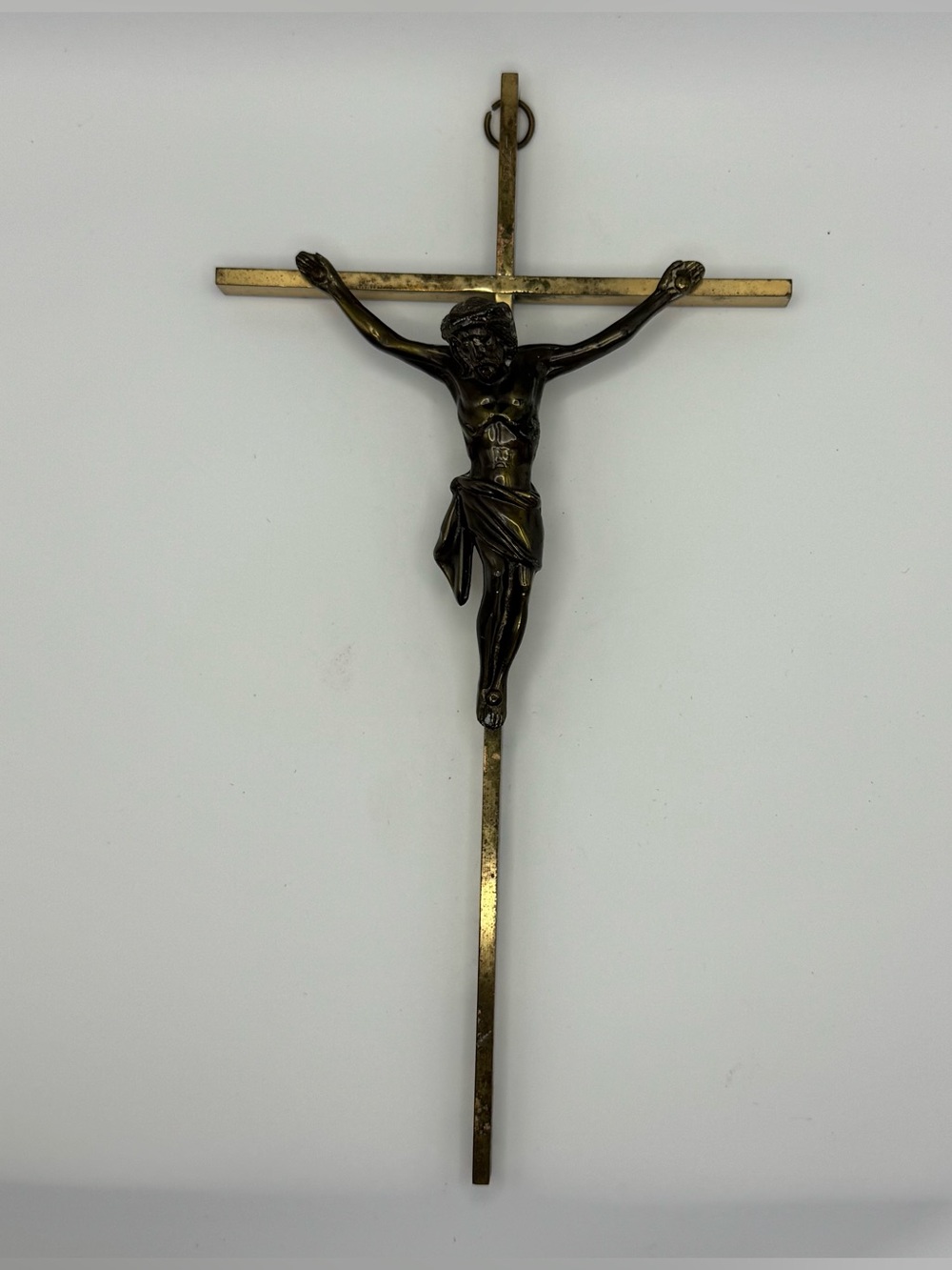 Vintage Mid Century Modern Brass Tone Crucifix Wall Cross Religious Decor